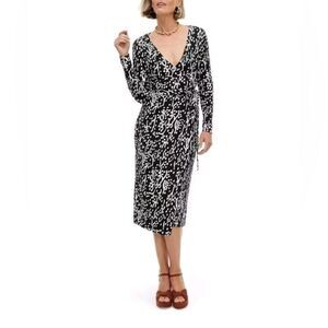 Diane Von Furstenberg Black and White Long Sleeve Wrap Dress